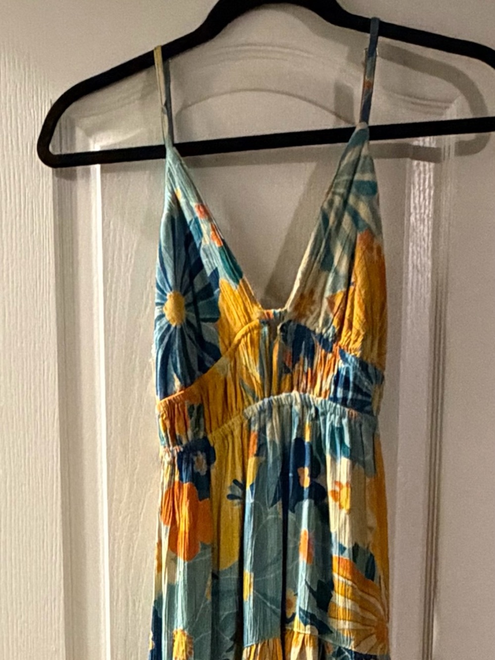 Angie Yellow Teal & Navy Floral Maxi Dress